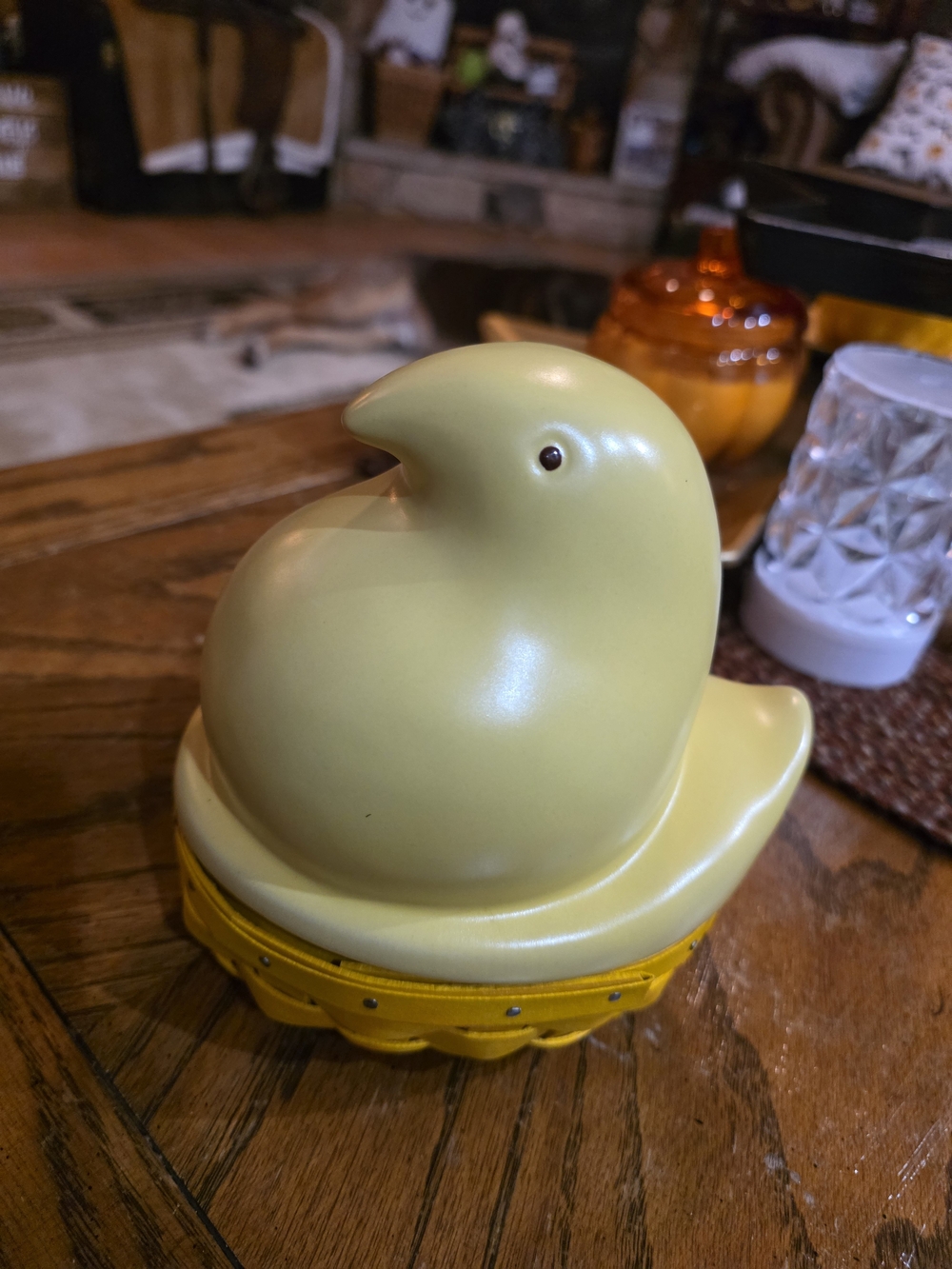 2013 Longaberger PEEPS Yellow Chick Easter Basket Ceramic Topper Handmade USA